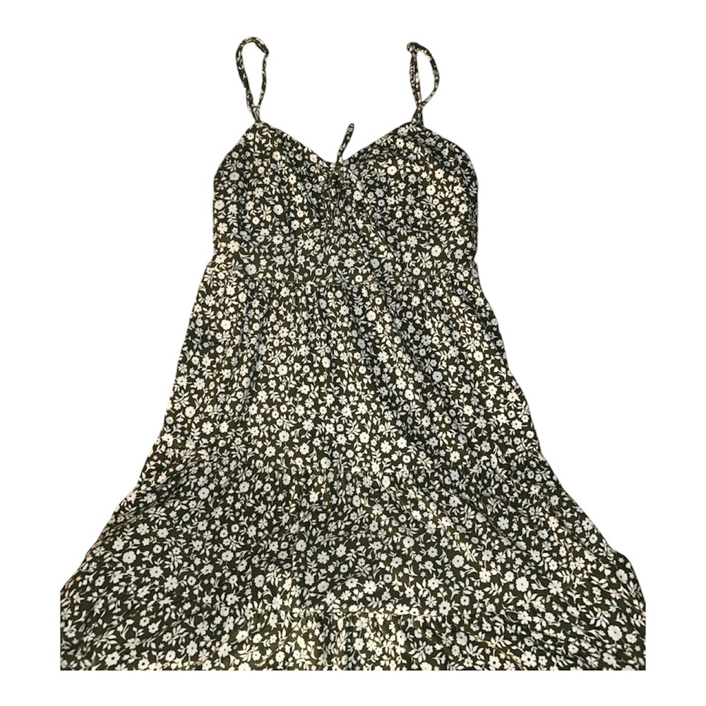 cottagecore green float floral dress with adjustable straps